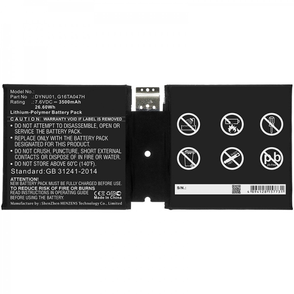 DYNU01 G16TA047H Battery For Microsoft Surface Go2 1901 1926 1927 - Click Image to Close